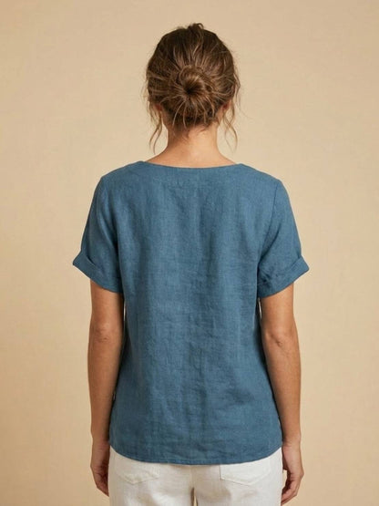 Wanda | Women’s Linen Round Neck Button Blouse
