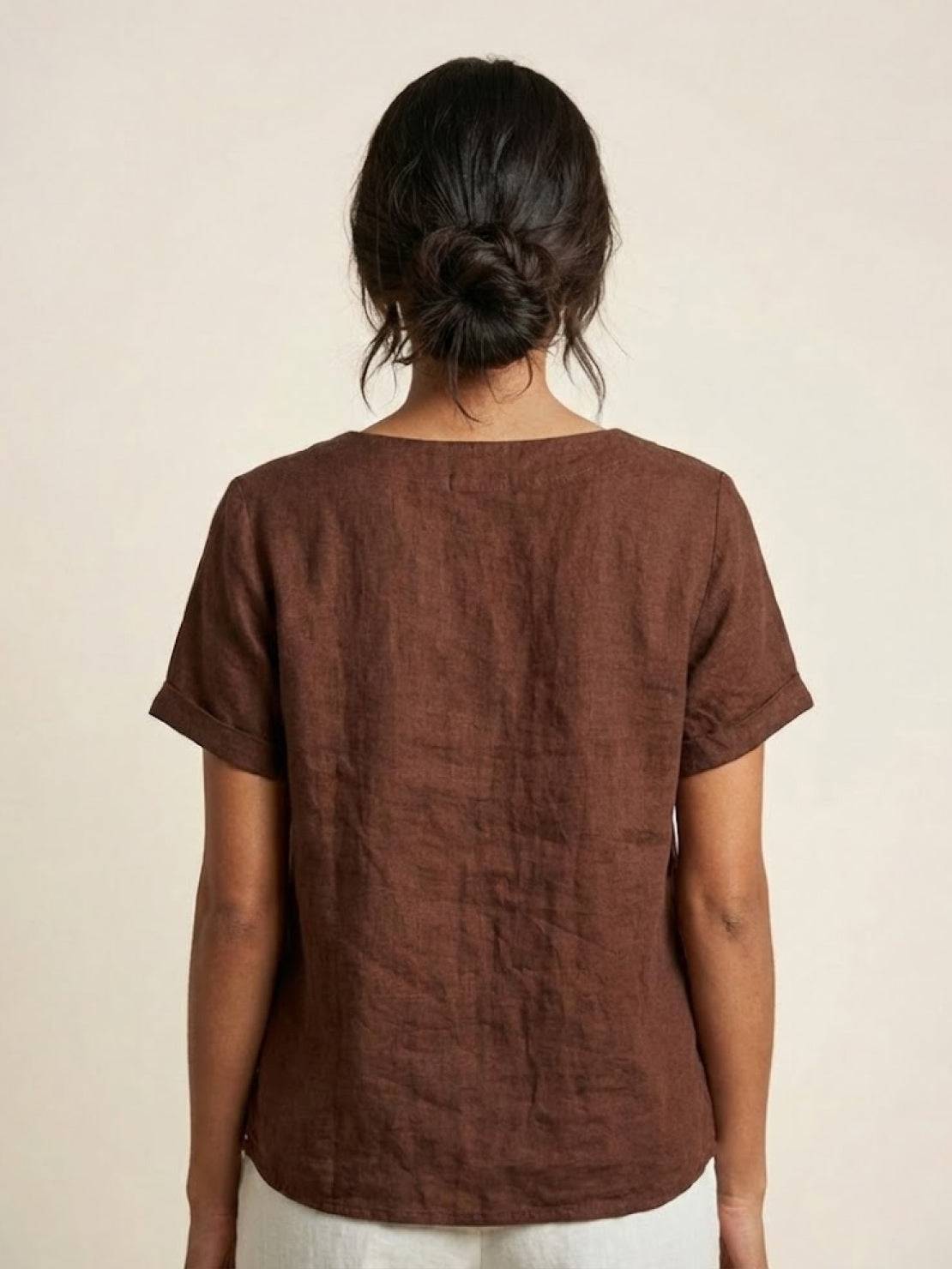 Wanda | Women’s Linen Round Neck Button Blouse