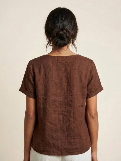 Wanda | Women’s Linen Round Neck Button Blouse