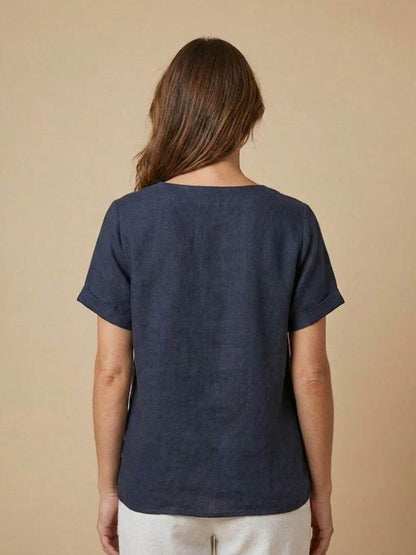 Wanda | Women’s Linen Round Neck Button Blouse