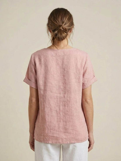Wanda | Women’s Linen Round Neck Button Blouse