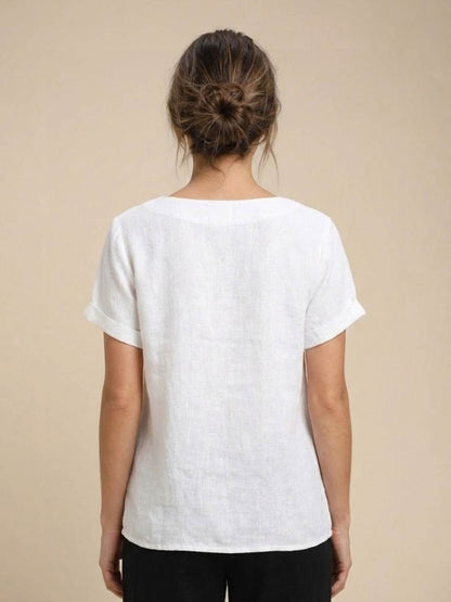 Wanda | Women’s Linen Round Neck Button Blouse