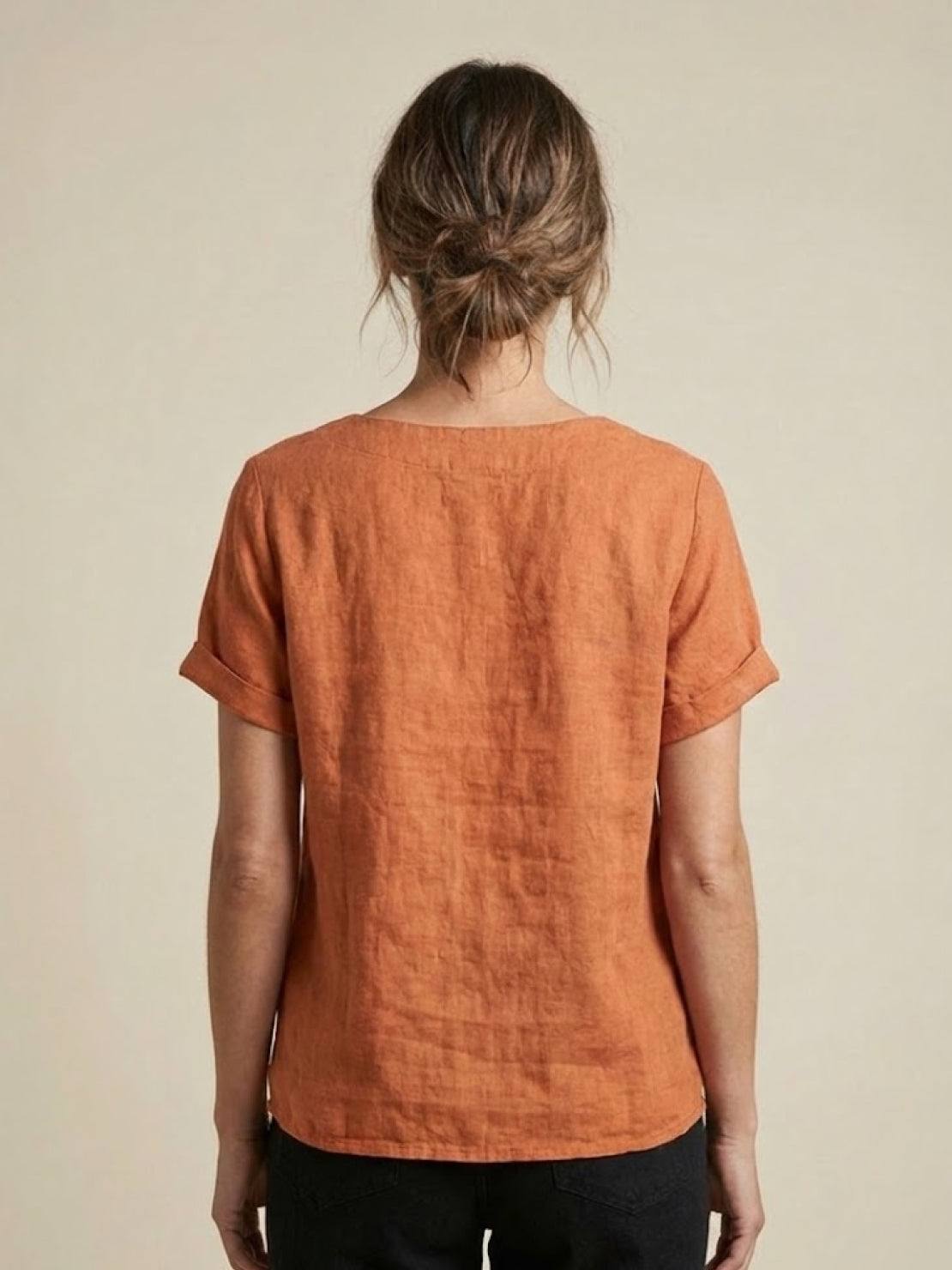 Wanda | Women’s Linen Round Neck Button Blouse