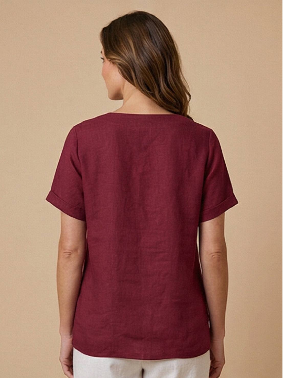 Wanda | Women’s Linen Round Neck Button Blouse