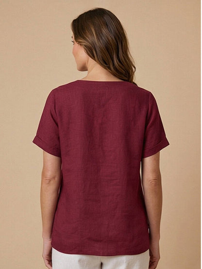 Wanda | Women’s Linen Round Neck Button Blouse