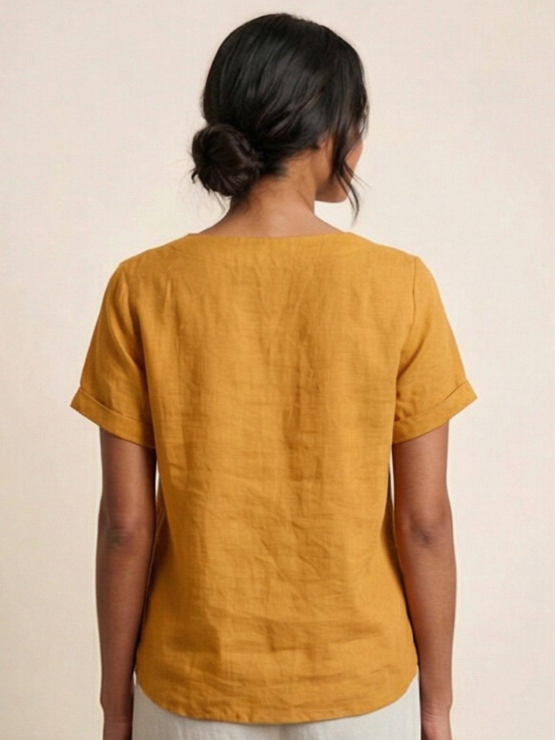 Wanda | Women’s Linen Round Neck Button Blouse