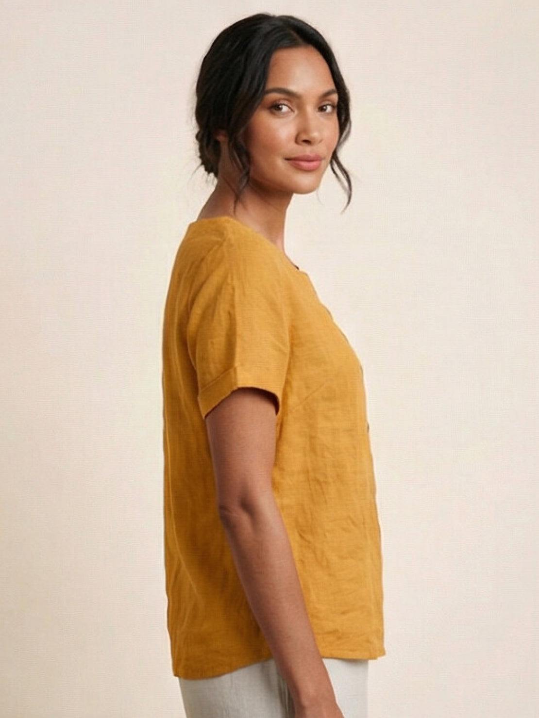Wanda | Women’s Linen Round Neck Button Blouse