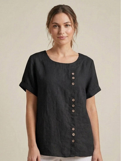 Wanda | Women’s Linen Round Neck Button Blouse