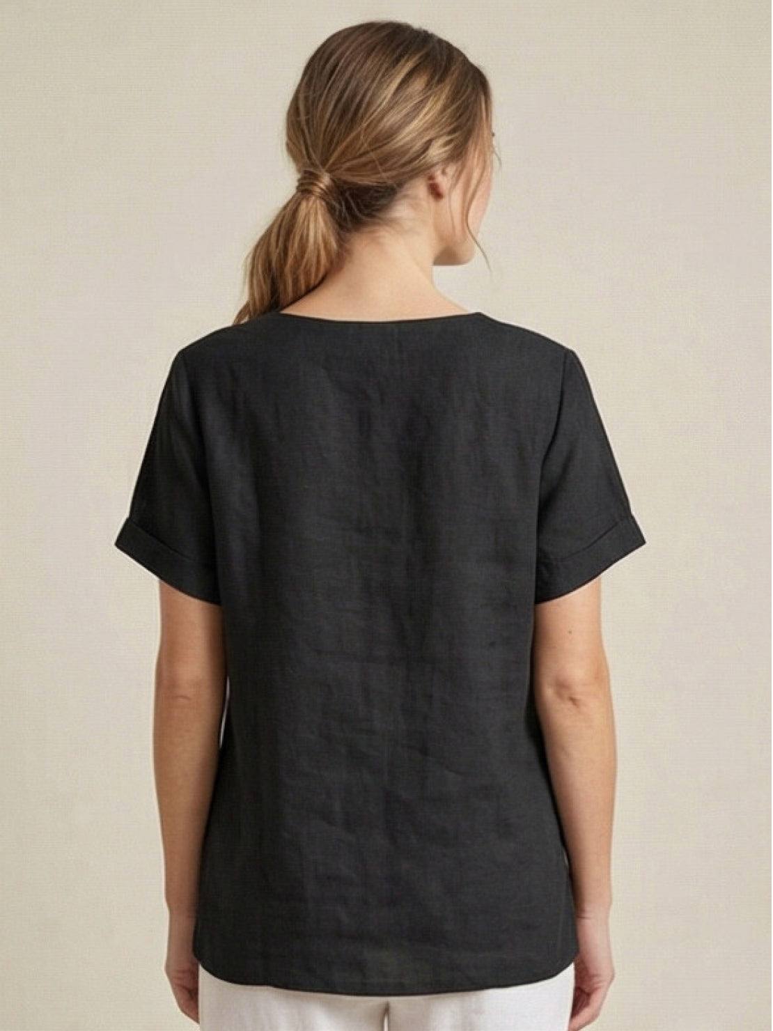 Wanda | Women’s Linen Round Neck Button Blouse