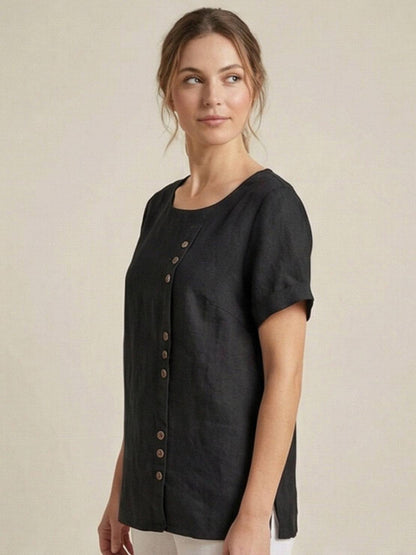 Wanda | Women’s Linen Round Neck Button Blouse