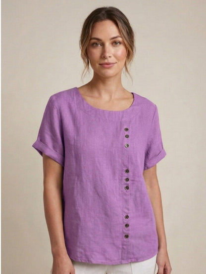 Wanda | Women’s Linen Round Neck Button Blouse