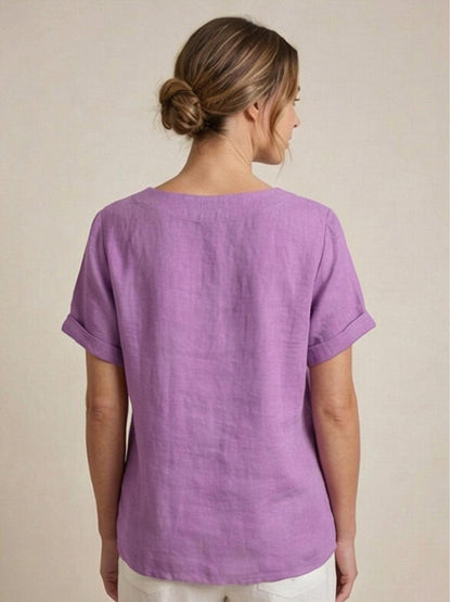 Wanda | Women’s Linen Round Neck Button Blouse