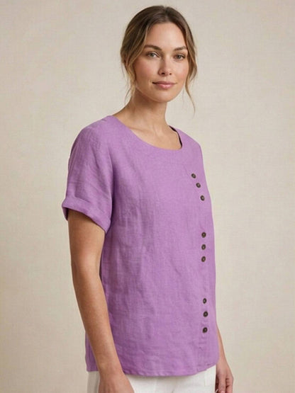 Wanda | Women’s Linen Round Neck Button Blouse