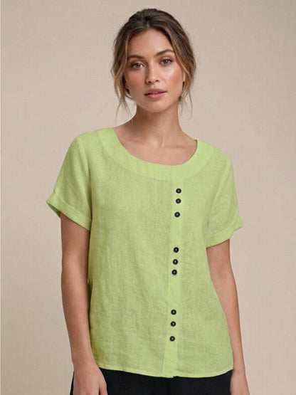 Wanda | Women’s Linen Round Neck Button Blouse