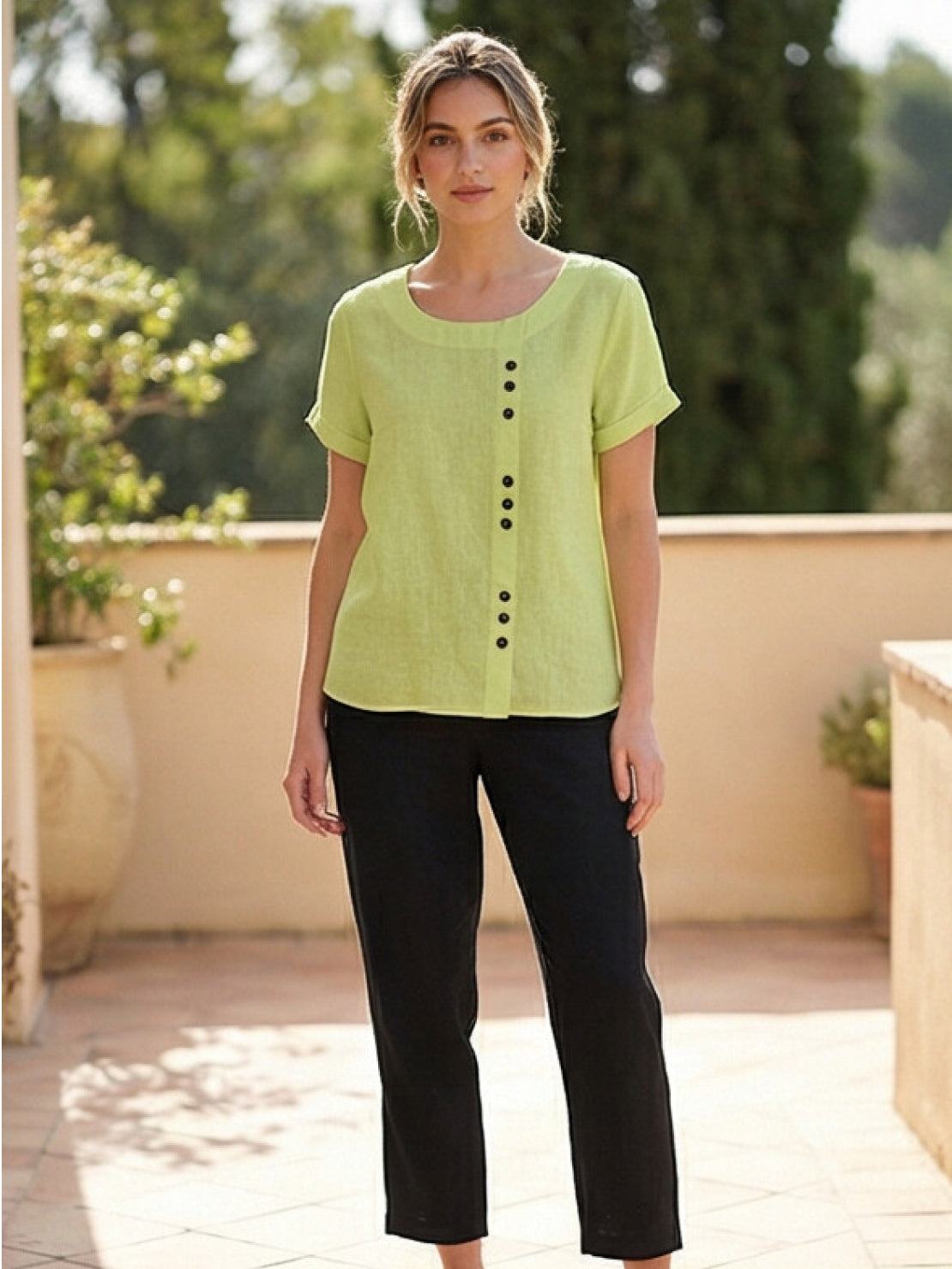 Wanda | Women’s Linen Round Neck Button Blouse