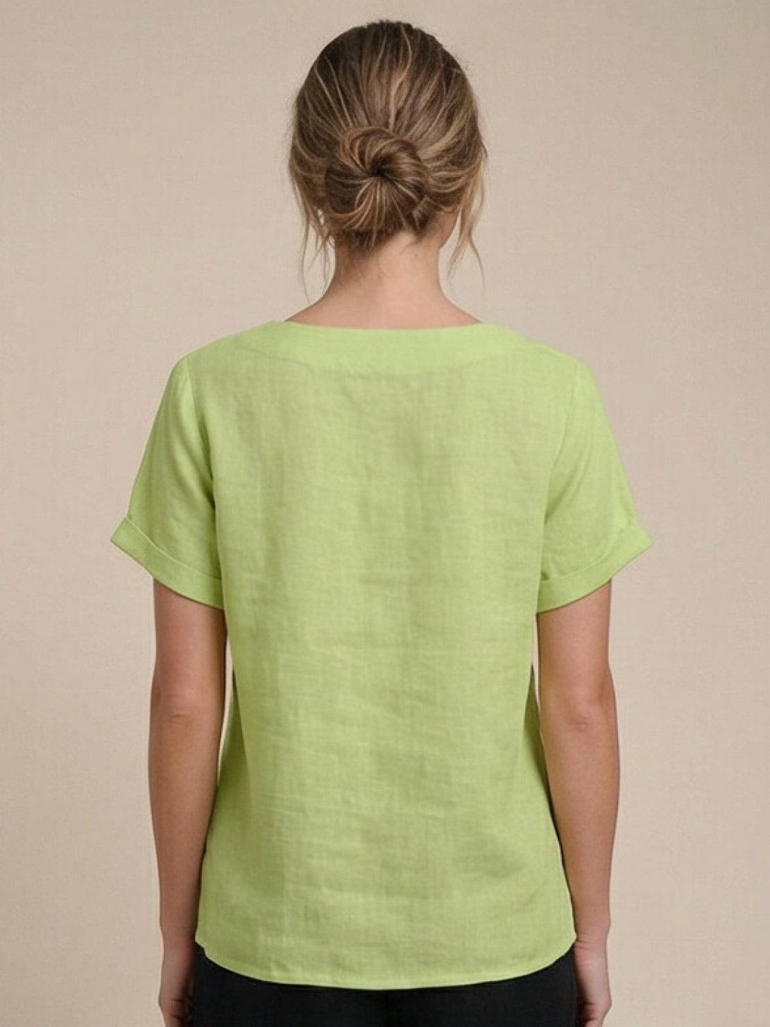 Wanda | Women’s Linen Round Neck Button Blouse