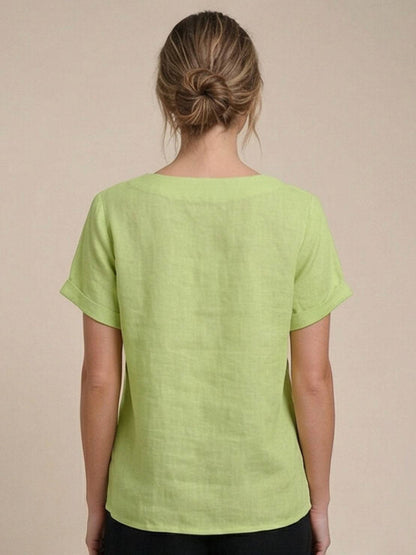 Wanda | Women’s Linen Round Neck Button Blouse