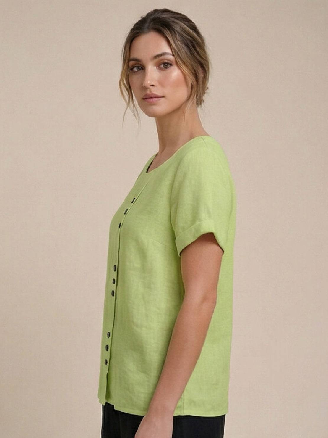 Wanda | Women’s Linen Round Neck Button Blouse