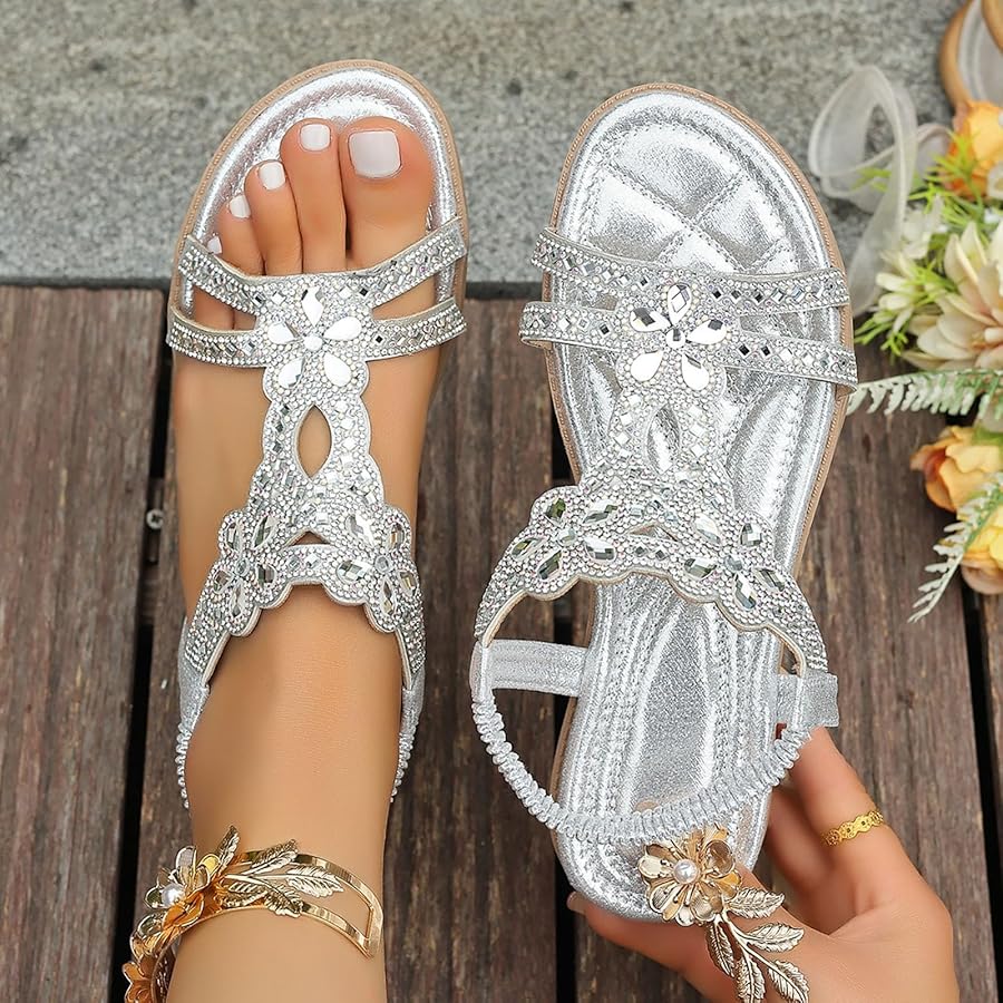 Janelle | Women’s Spring Floral Embellished Flat Sandals