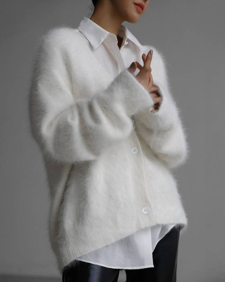 Jhane | Women’s Soft Faux-Mink Knit Cardigan with Relaxed Cozy Fit