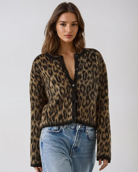 Marissa | Women’s Leopard Print Knit Cardigan with Soft Stretch Fit