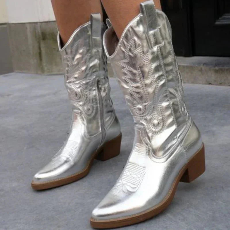 Jolie | Women’s Fashion Cowboy Boots in Shiny Metallic