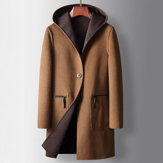 Aga | Men’s Mid-Length Hooded Reversible Wool Coat