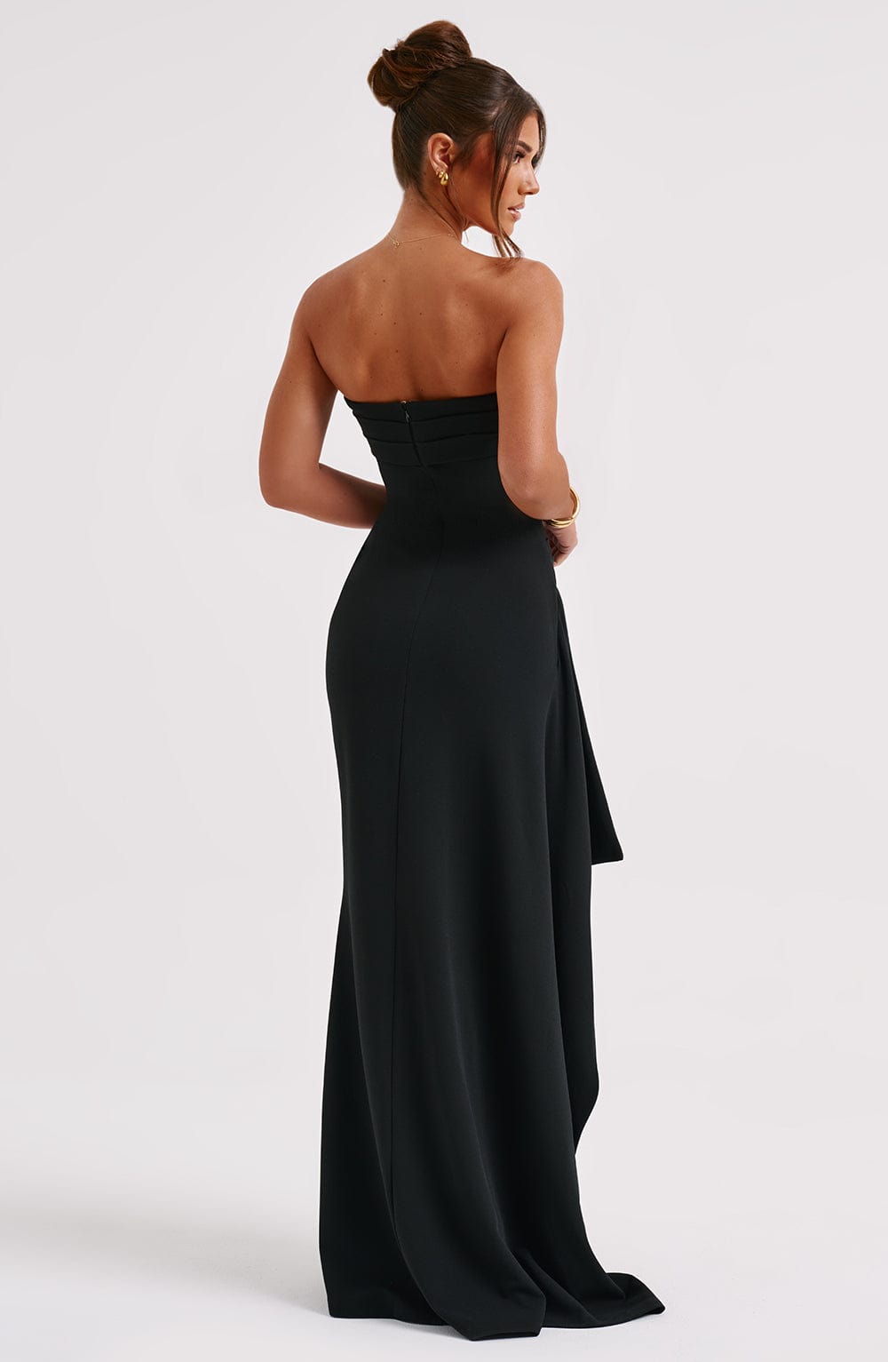 Evangeline | Women’s Strapless Ruched High Slit Maxi Dress