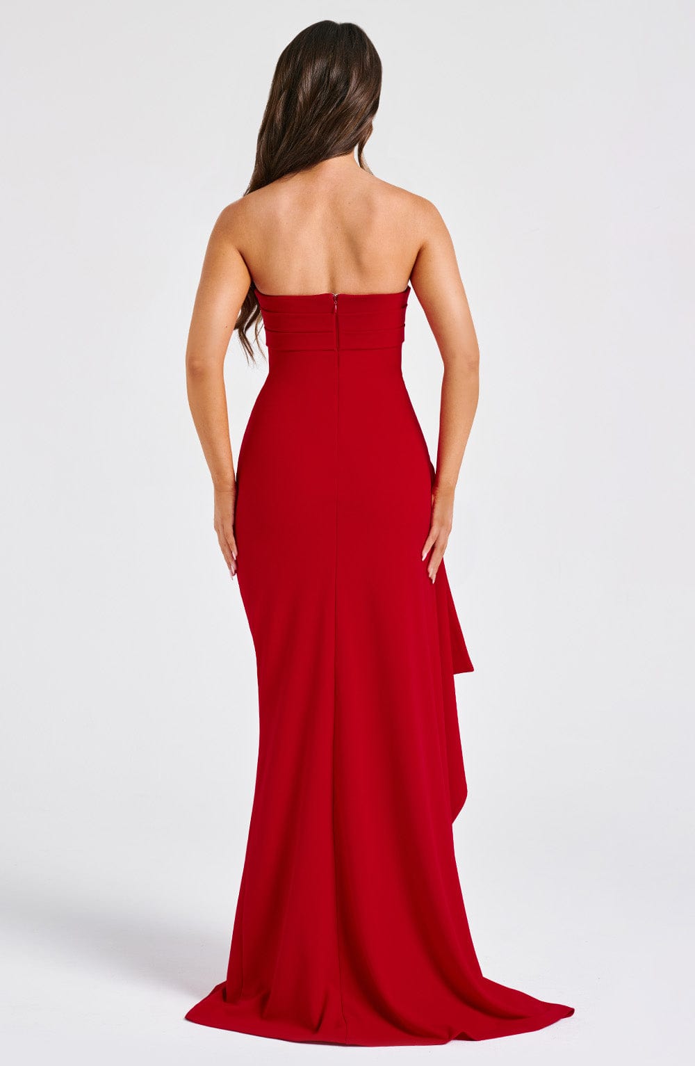 Evangeline | Women’s Strapless Ruched High Slit Maxi Dress